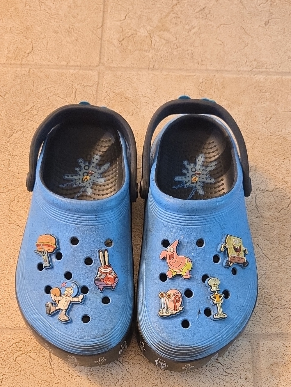 CROCS Kids Blue Slip-On Clog Shoes with Spongebob Charms
